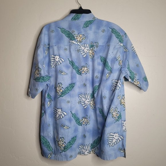 OP Sport Hawaiian Shirt Mens L Short Sleeve Pastel Blue Floral Tropical - Picture 5 of 6